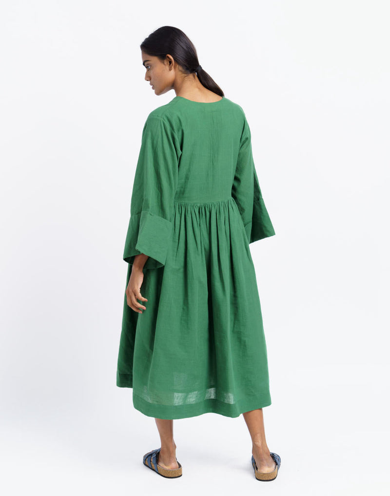 Basil green gathered midi dress - Basil Green Dress by World of Crow in green color for women Worldwide