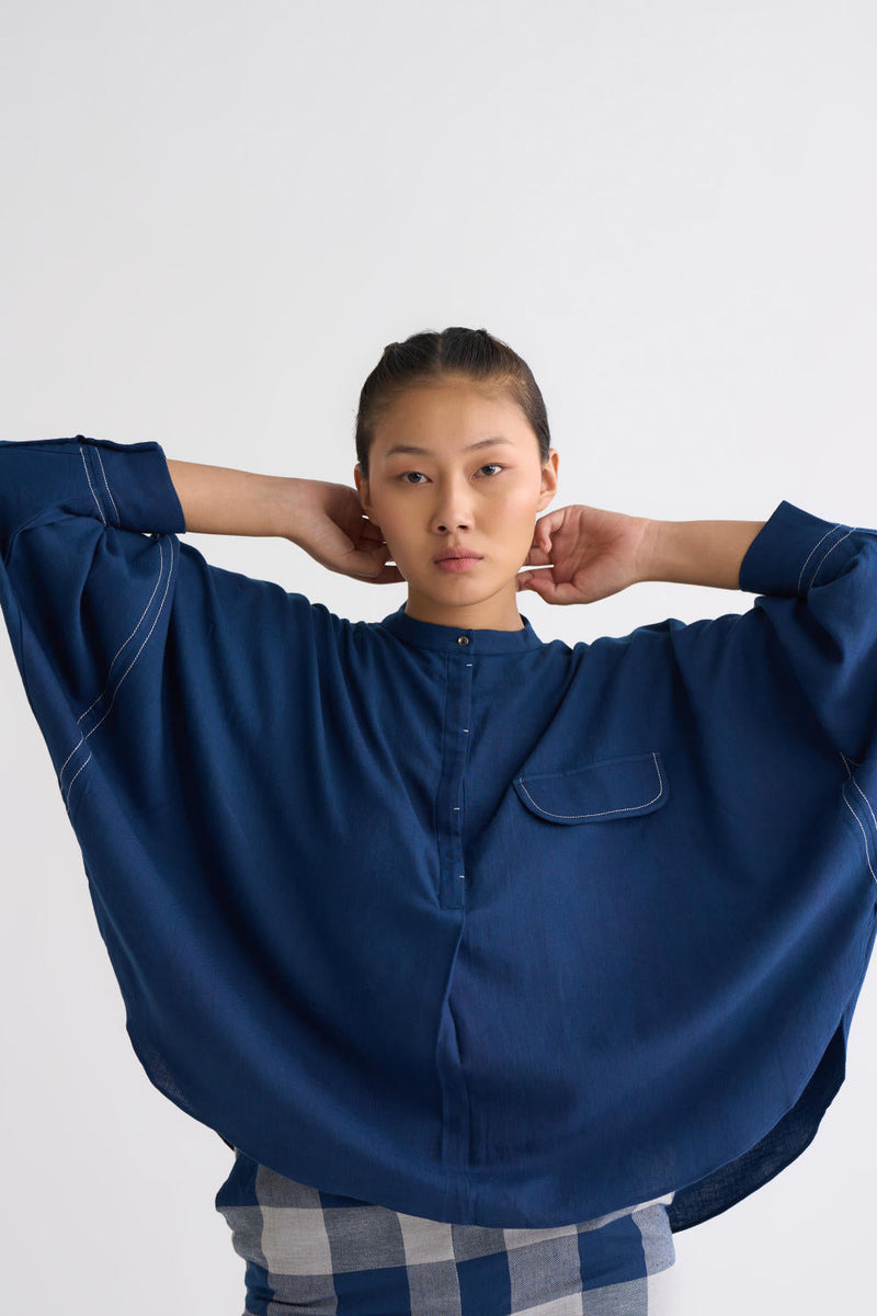 Bat Sleeve Top Co-ord - Navy Co-ord Set,Bottoms,Top & Tunics by THREE for women Worldwide