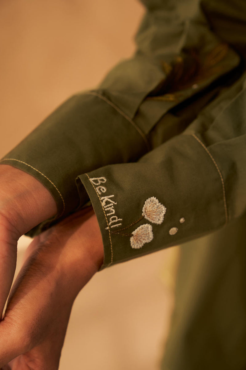 Be Kind Organic Cotton Shirt poplin by SUI in olive color for women Worldwide