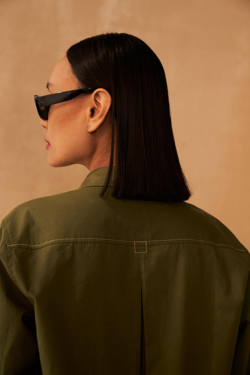 Be Kind Organic Cotton Shirt poplin by SUI in olive color for women Worldwide