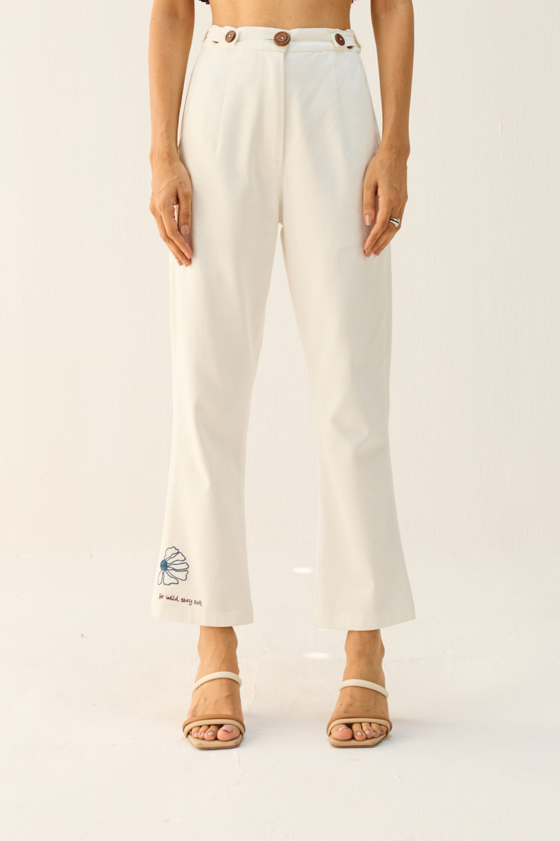 Be Wild Handwoven Twill Trousers cotton by Sui in white color for women Worldwide