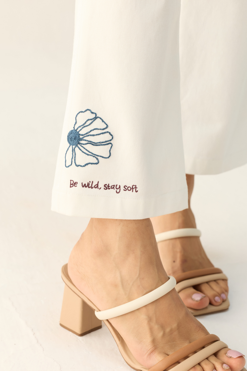 Be Wild Handwoven Twill Trousers cotton by Sui in white color for women Worldwide