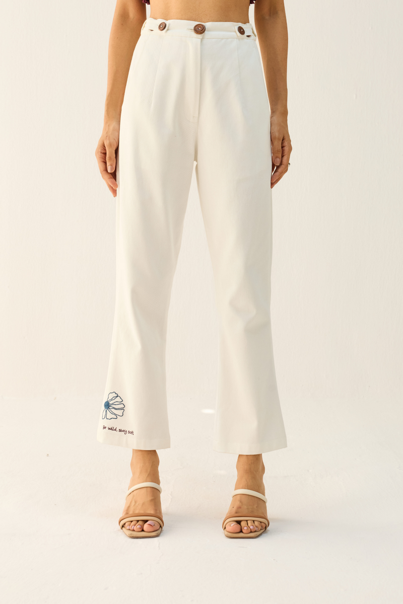 Be Wild Handwoven Twill Trousers cotton by Sui in white color for women Worldwide