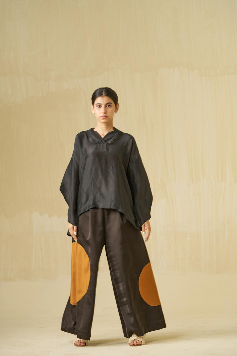 Beau Top upada silk tops and shirts by Stoique in black, honey for women Worldwide