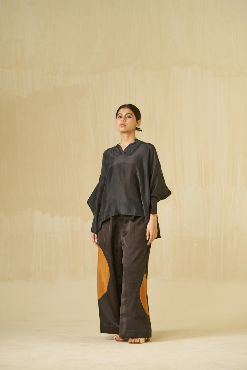 Beau Top upada silk tops and shirts by Stoique in black, honey for women Worldwide