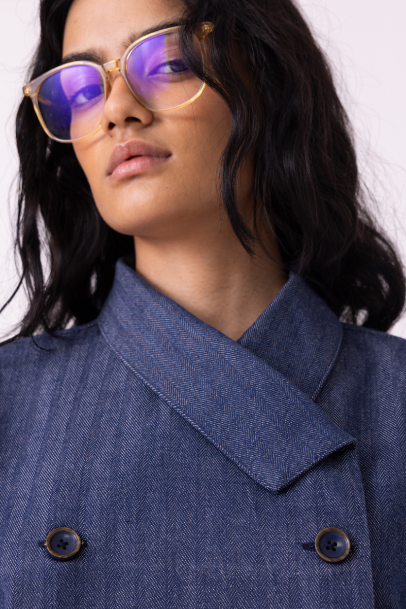 Becky Blue Handwoven Denim top cotton by The Summer House for women Worldwide
