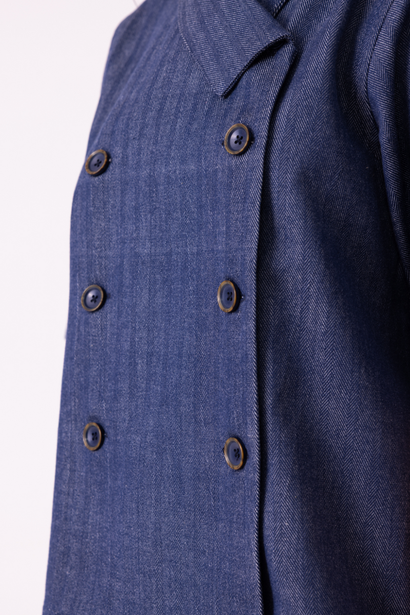 Becky Blue Handwoven Denim top cotton by The Summer House for women Worldwide