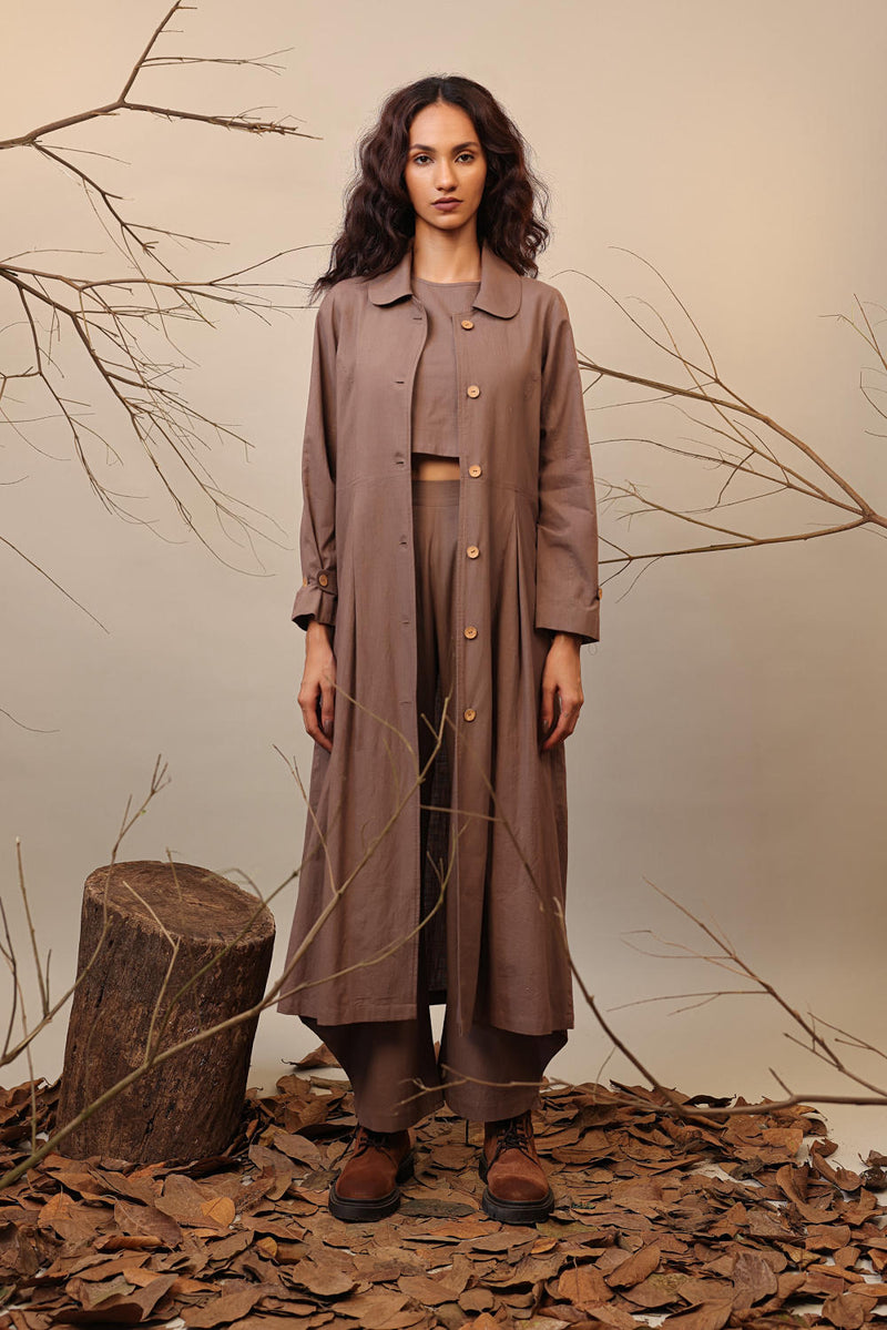 Beige Cali Trench Jacket Set (3 PCS) 100% cotton by Mati in beige color for women Worldwide