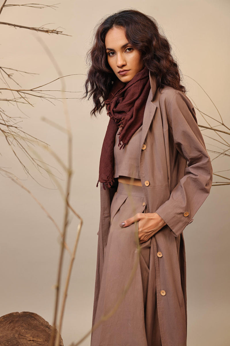 Beige Cali Trench Jacket Set (3 PCS) 100% cotton by Mati in beige color for women Worldwide