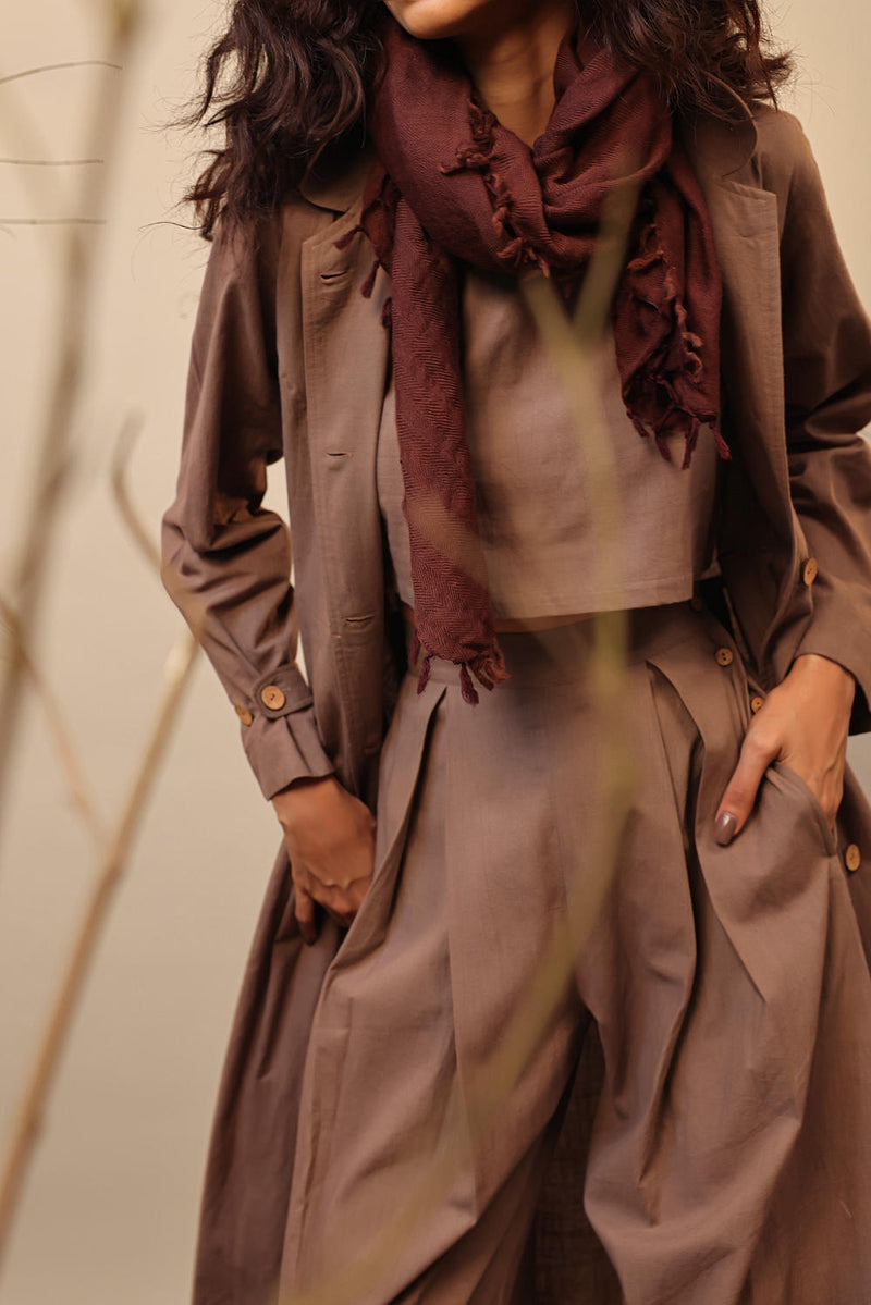 Beige Cali Trench Jacket Set (3 PCS) 100% cotton by Mati in beige color for women Worldwide