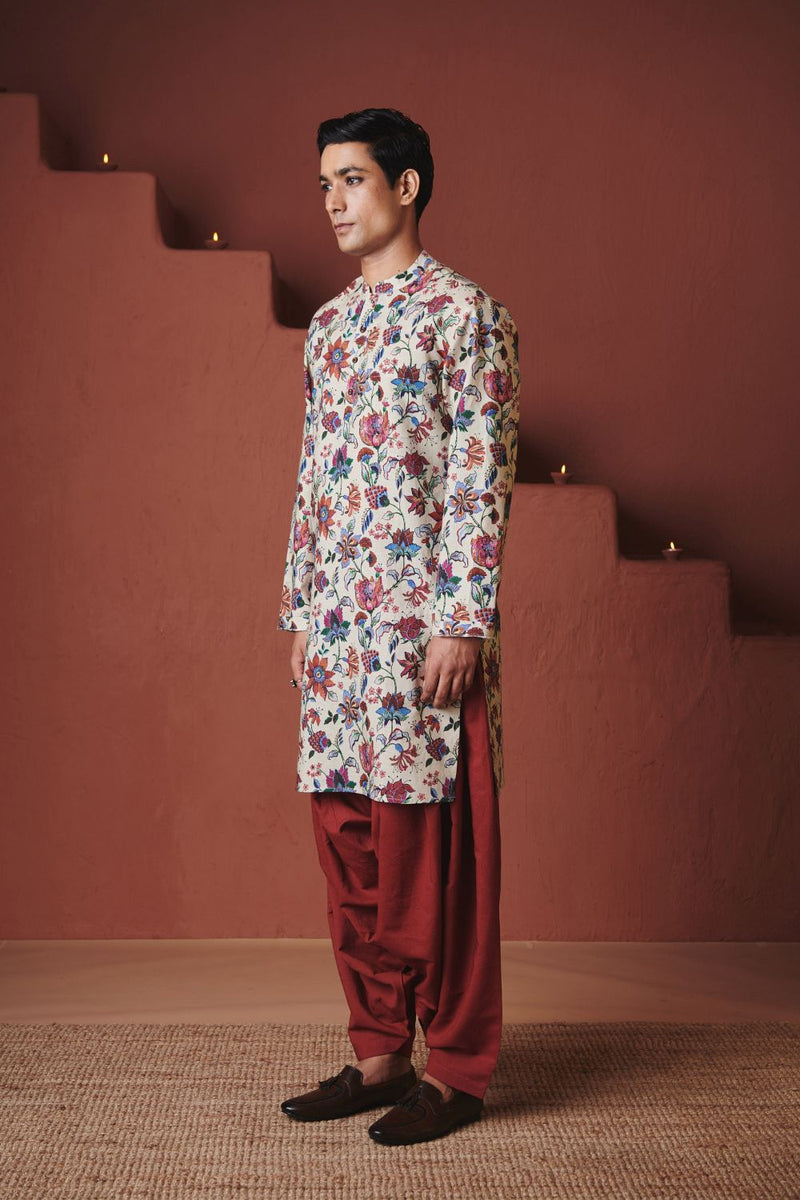 Beige Chintz Co Linen Men's Classic Kurta cotton by Saphed in beige color for men Worldwide