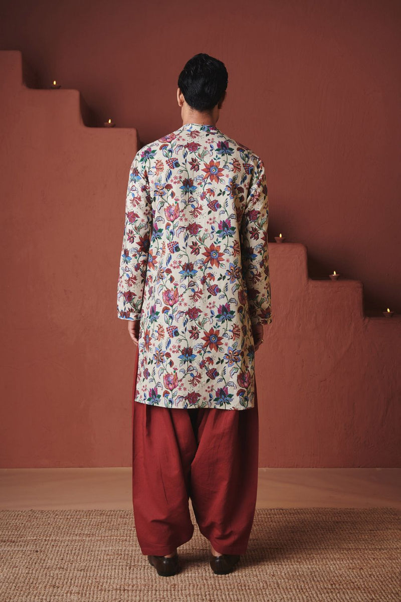Beige Chintz Co Linen Men's Classic Kurta cotton by Saphed in beige color for men Worldwide