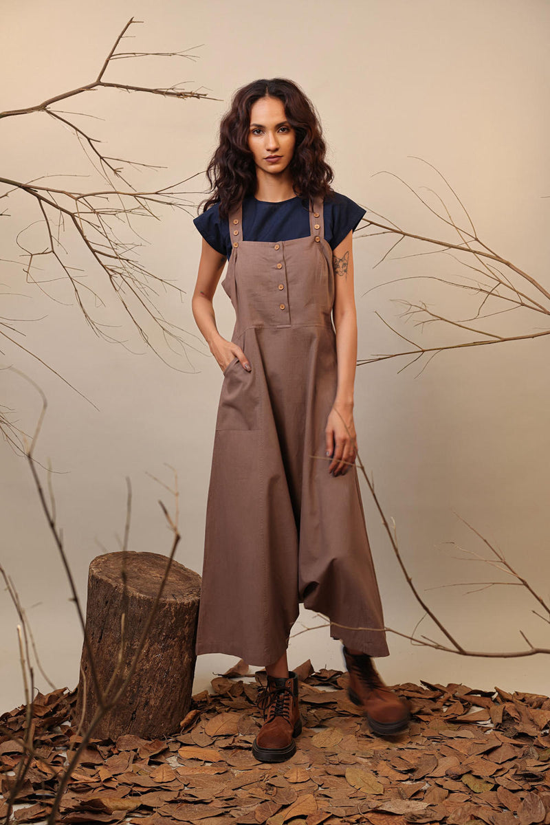 Beige Dungarees 100% cotton by Mati in beige color for women Worldwide