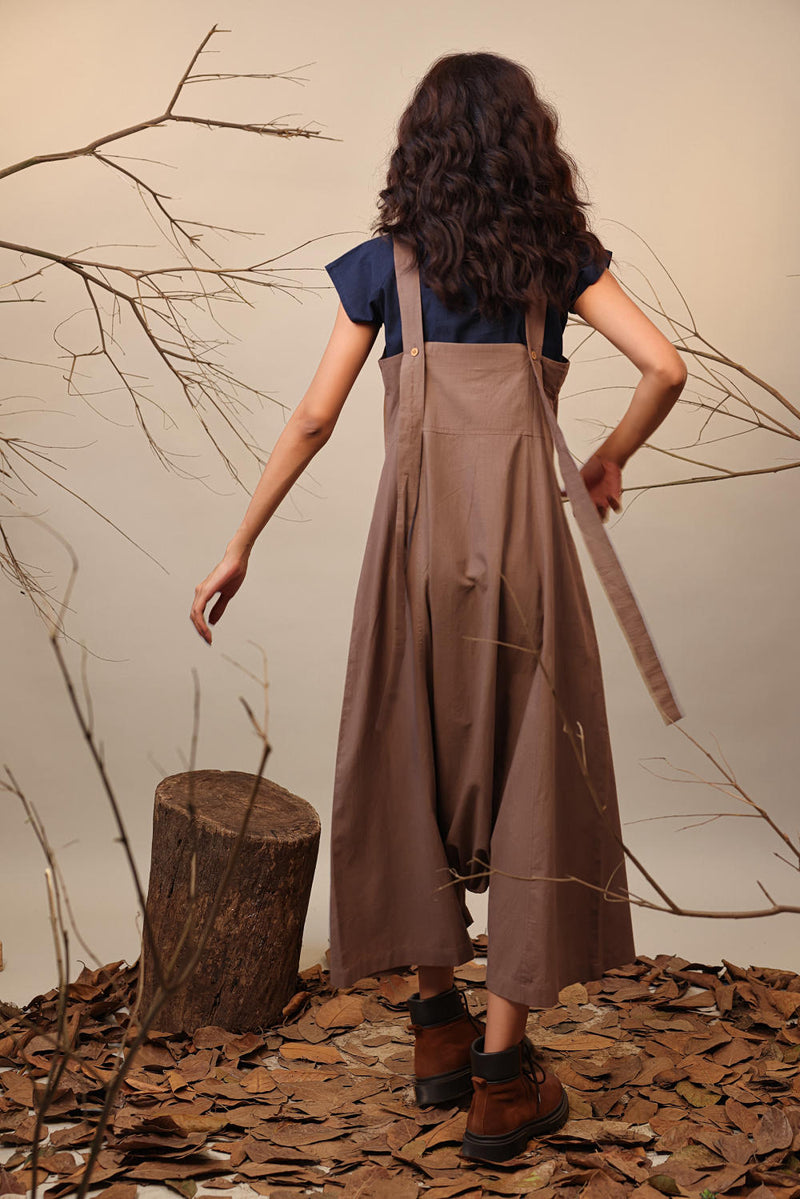 Beige Dungarees 100% cotton by Mati in beige color for women Worldwide