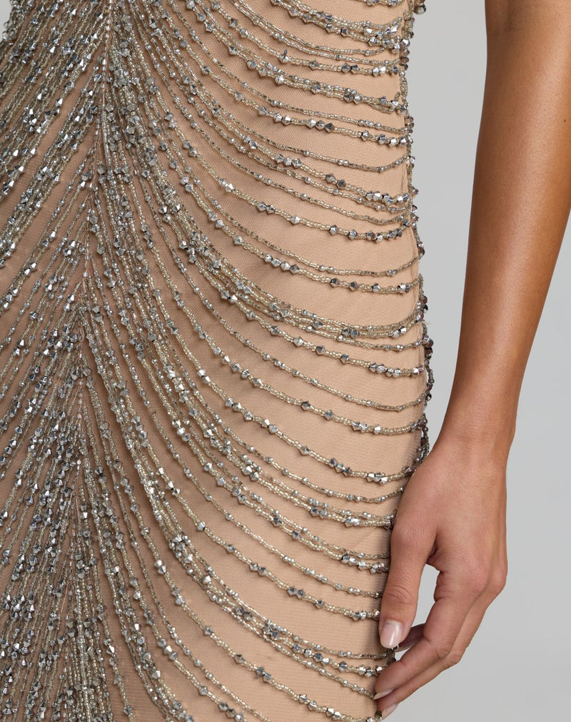 10206-Beige Halter Neck Embellished Maxi Dress polyester evening-gowns by Mac Duggal in grey for women Worldwide