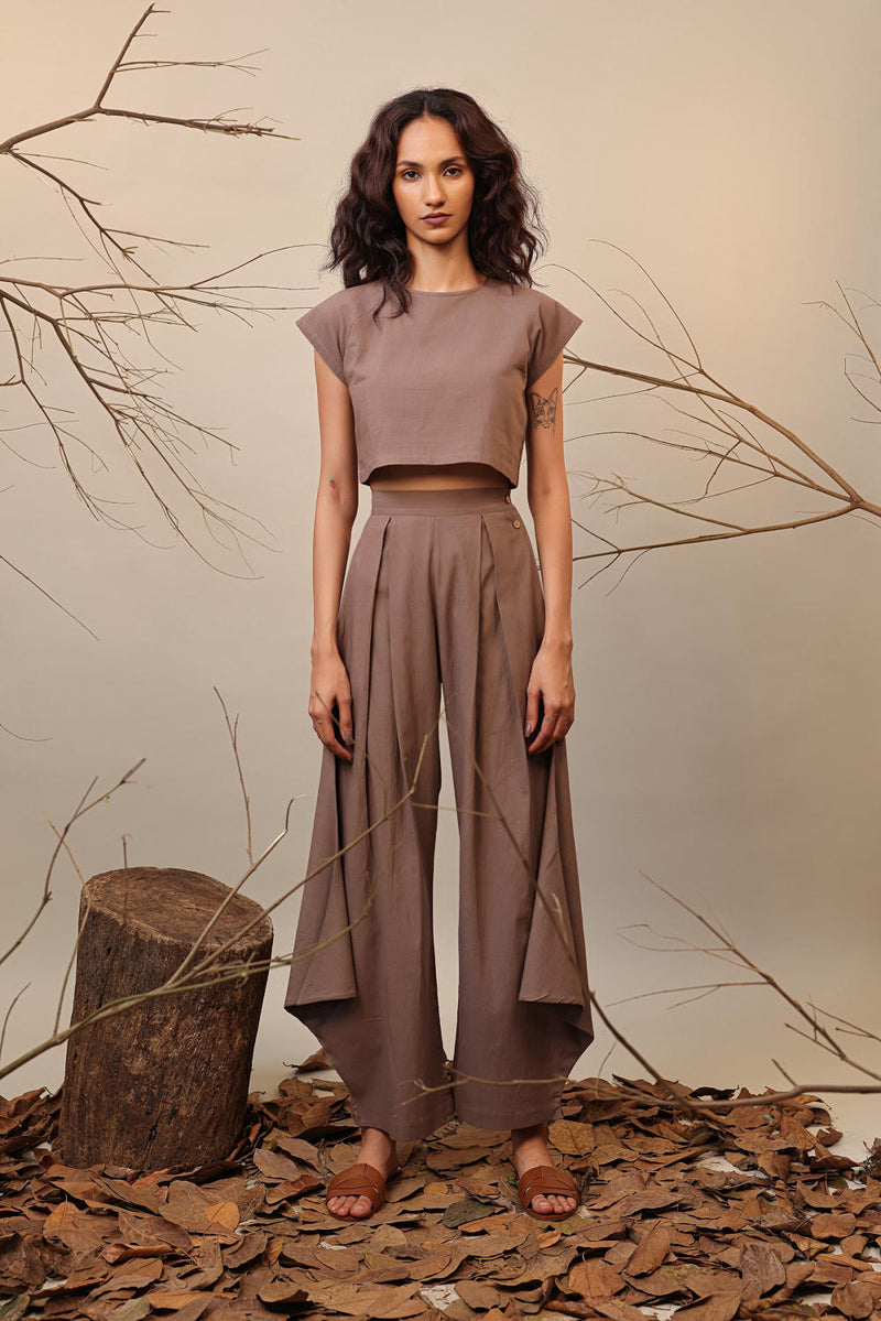 Beige PL Cowl Pants 100% cotton by Mati in beige color for women Worldwide