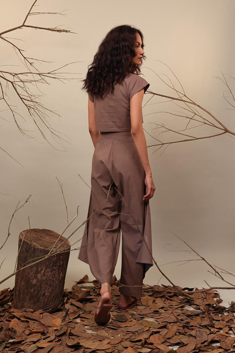 Beige PL Cowl Pants 100% cotton by Mati in beige color for women Worldwide