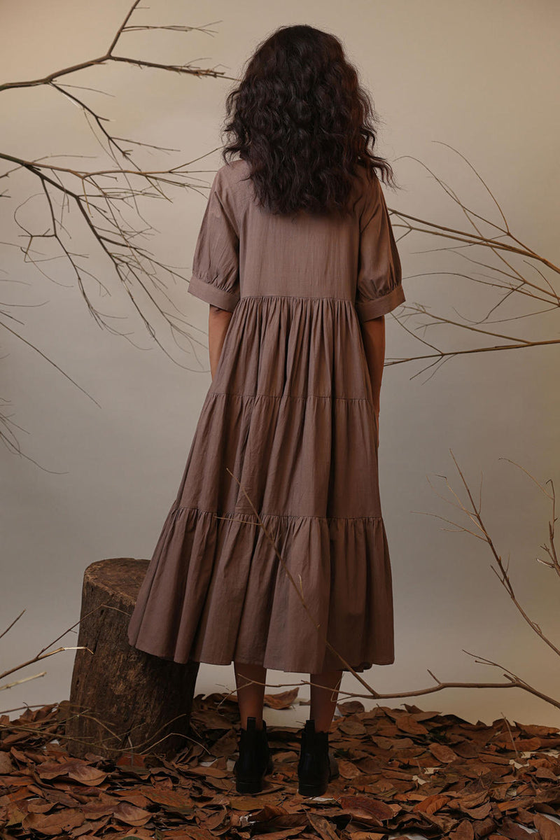 Beige Raglan Tiered Dress 100% cotton by Mati in beige color for women Worldwide