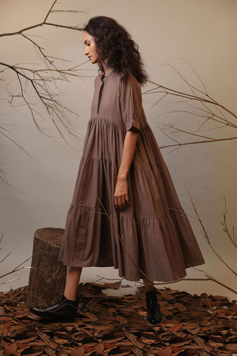 Beige Raglan Tiered Dress 100% cotton by Mati in beige color for women Worldwide