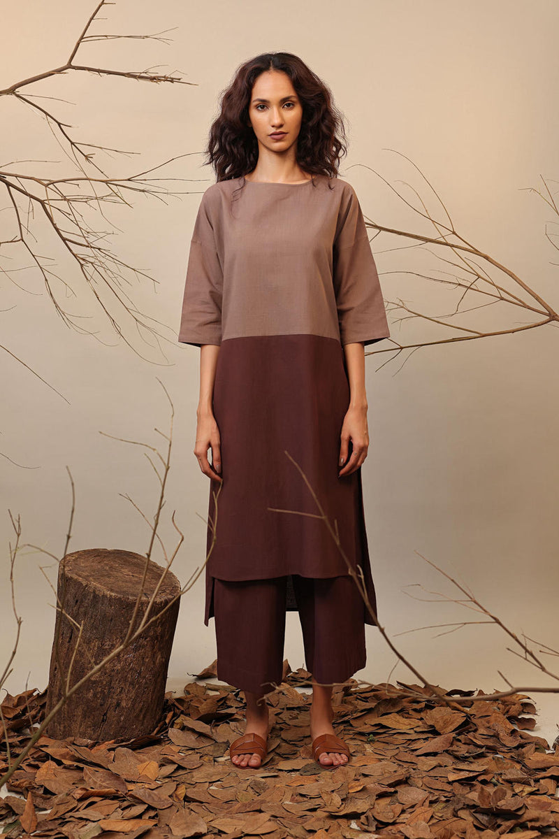 Beige & Brown Dual Ruka Tunic 100% cotton by Mati in multi color for women Worldwide