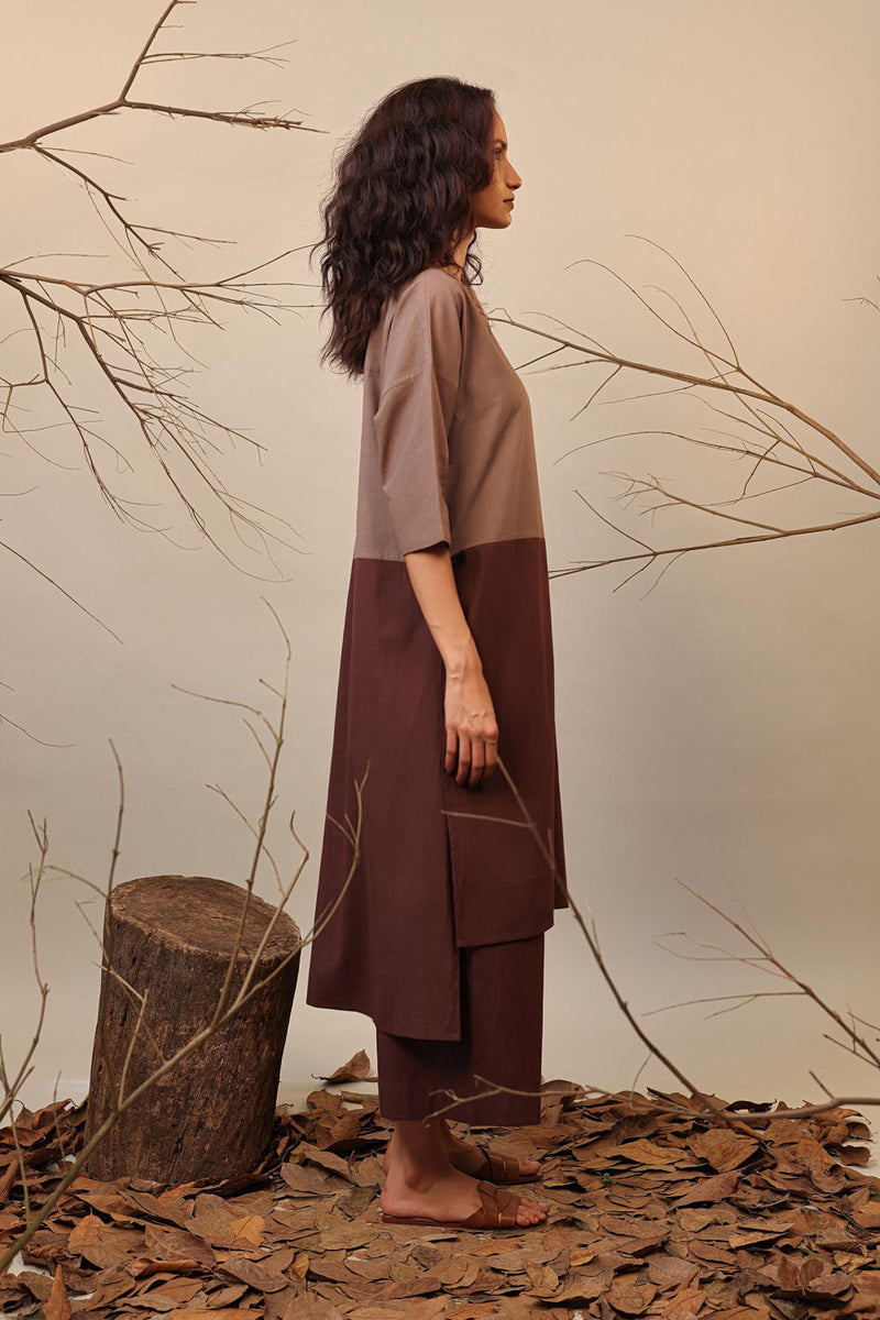 Beige & Brown Dual Ruka Tunic 100% cotton by Mati in multi color for women Worldwide