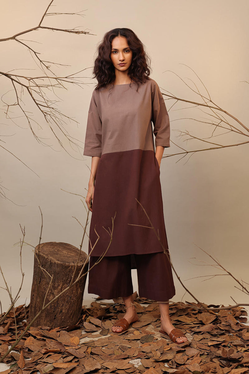 Beige & Brown Dual Ruka Tunic 100% cotton by Mati in multi color for women Worldwide