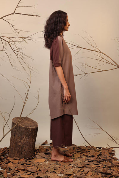 Beige & Brown Shirt Tunic Set (2 PCS)