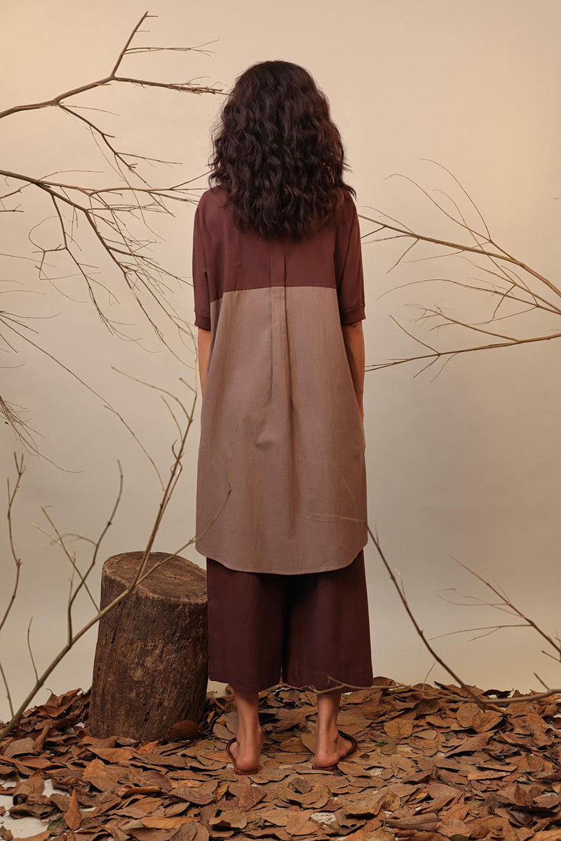 Beige & Brown Shirt Tunic 100% cotton by Mati in beige color for women Worldwide