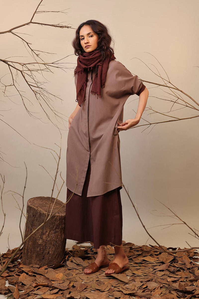 Beige & Brown Shirt Tunic 100% cotton by Mati in beige color for women Worldwide