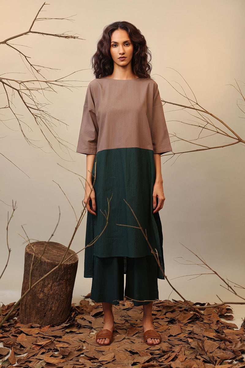 Beige & Green Dual Ruka Tunic 100% cotton by Mati in multi color for women Worldwide
