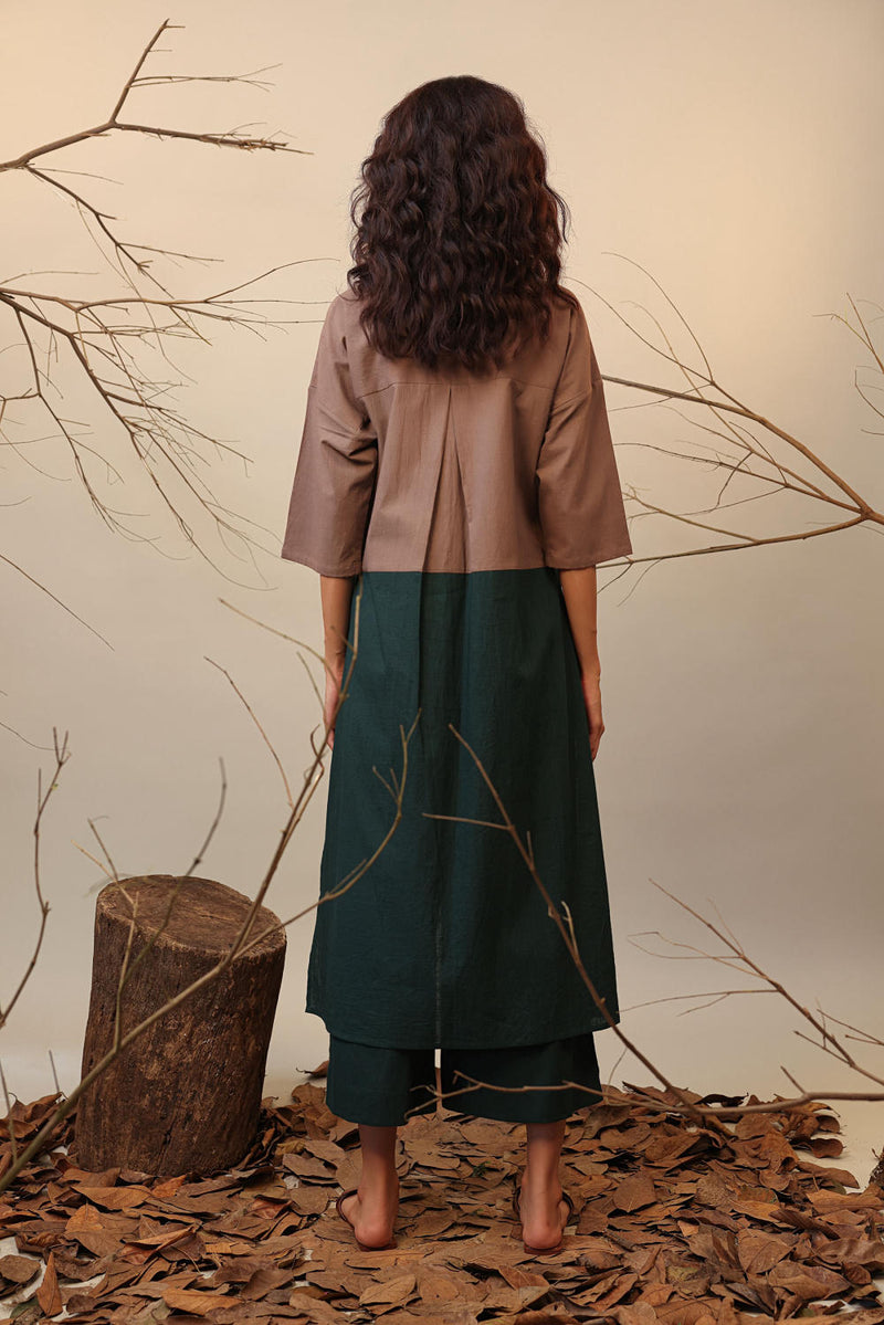 Beige & Green Dual Ruka Tunic 100% cotton by Mati in multi color for women Worldwide