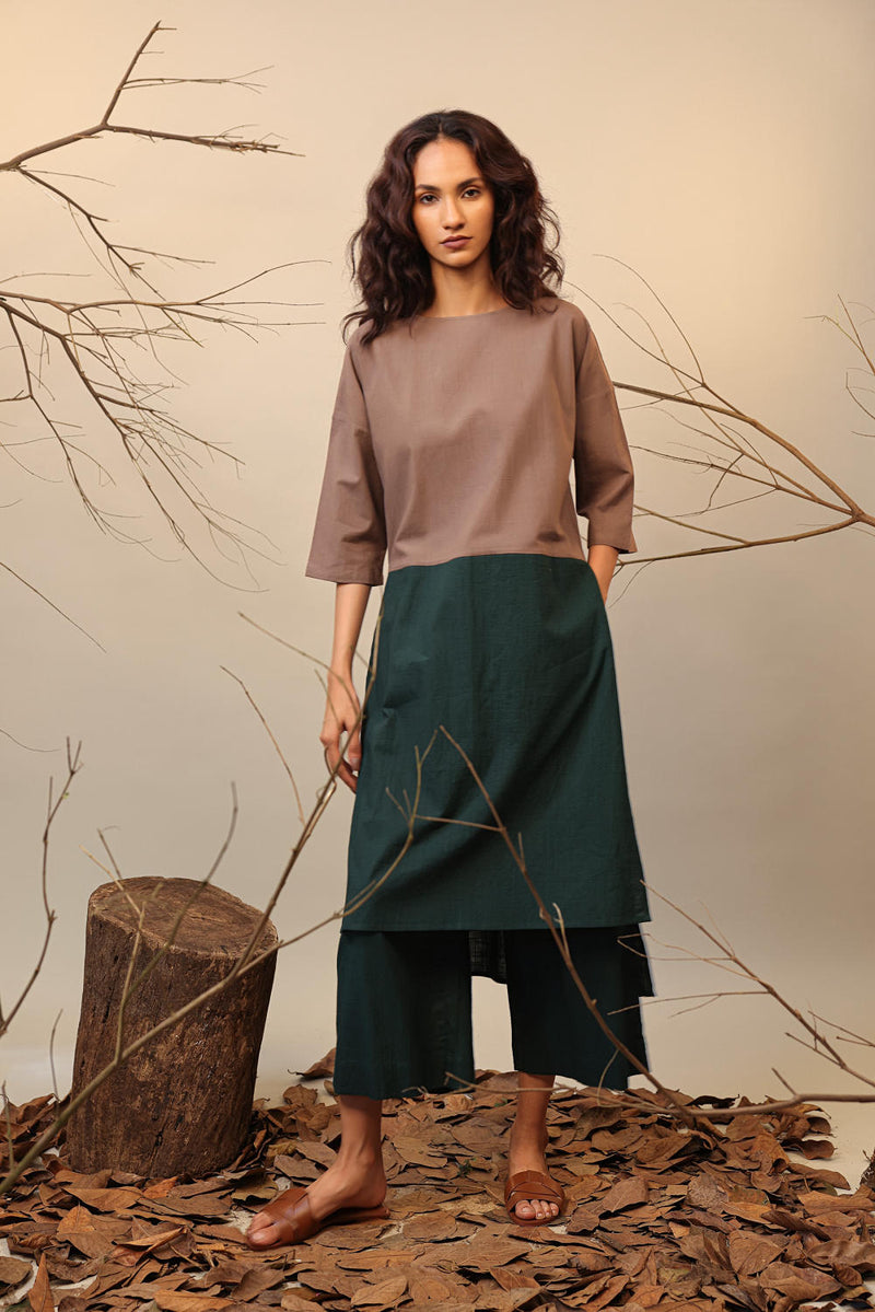 Beige & Green Dual Ruka Tunic 100% cotton by Mati in multi color for women Worldwide