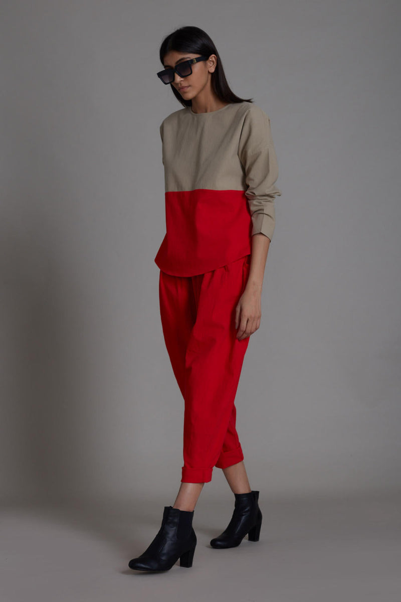 Beige & Red Rekin Set Co-ord Set by Mati in red color for women Worldwide