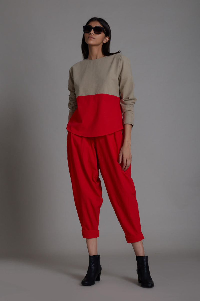 Beige & Red Rekin Set Co-ord Set by Mati in red color for women Worldwide
