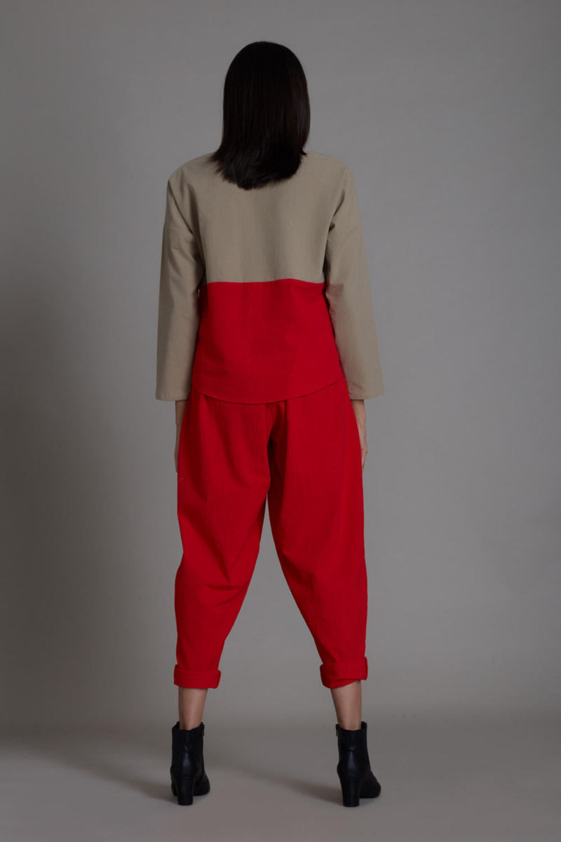 Beige & Red Rekin Set Co-ord Set by Mati in red color for women Worldwide