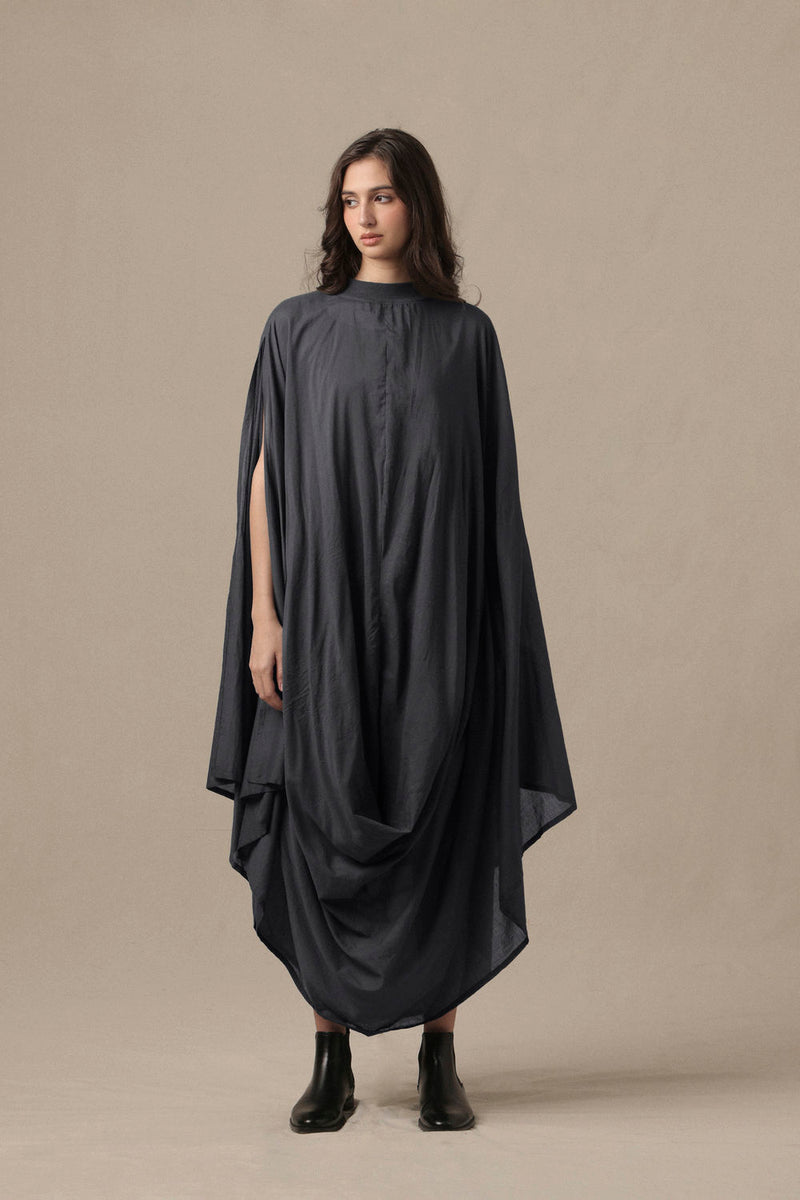 Belted Ash Gray Cowl Dress cotton dress by Mati in grey for women Worldwide