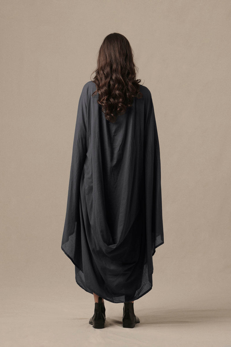 Belted Ash Gray Cowl Dress cotton dress by Mati in grey for women Worldwide