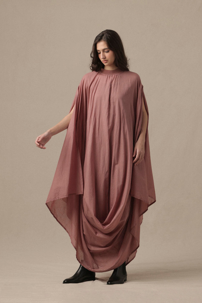 Belted Blush Cowl Dress cotton dress by Mati in pink for women Worldwide
