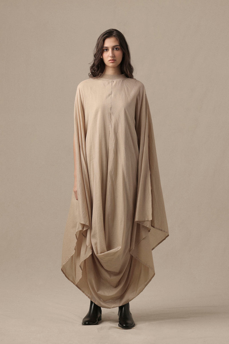 Belted Sand Cowl Dress cotton dress by Mati in brown for women Worldwide