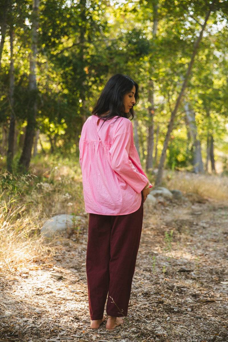 Pleated Pants - Berry cotton by World of Crow for women Worldwide