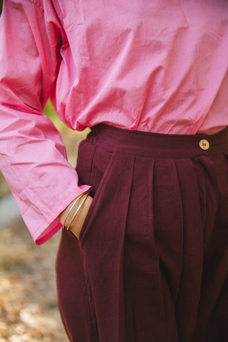 Pleated Pants - Berry cotton by World of Crow for women Worldwide