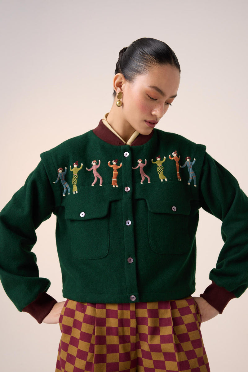 BERT JACKET -GREEN FOLK EMBROIDERY by CORD for women Worldwide