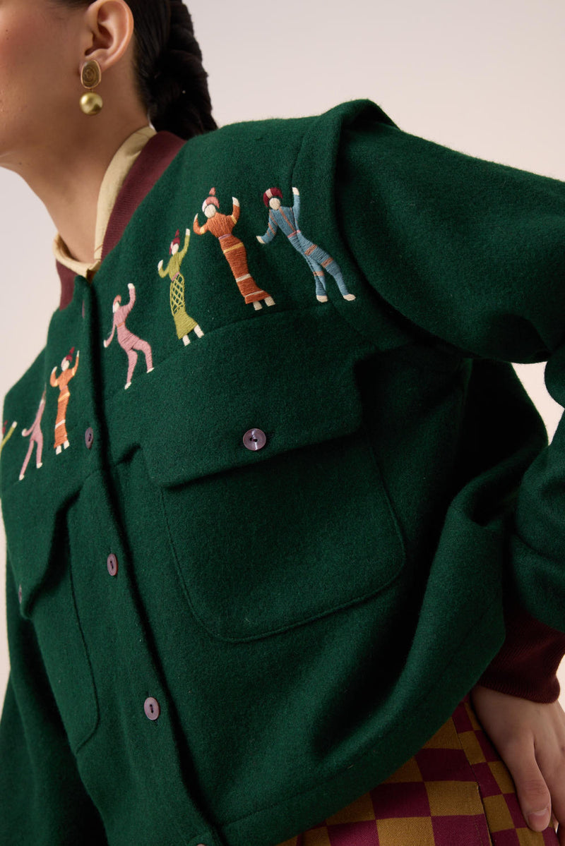 BERT JACKET -GREEN FOLK EMBROIDERY by CORD for women Worldwide