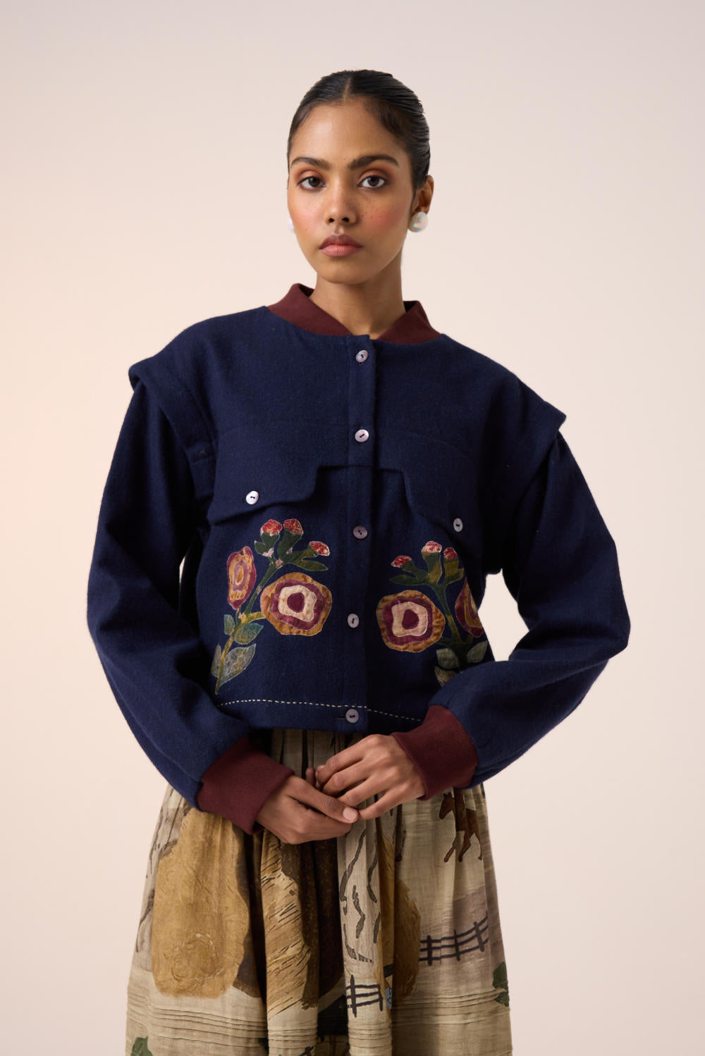 BERT JACKET -INK FLOWER APPLIQUE