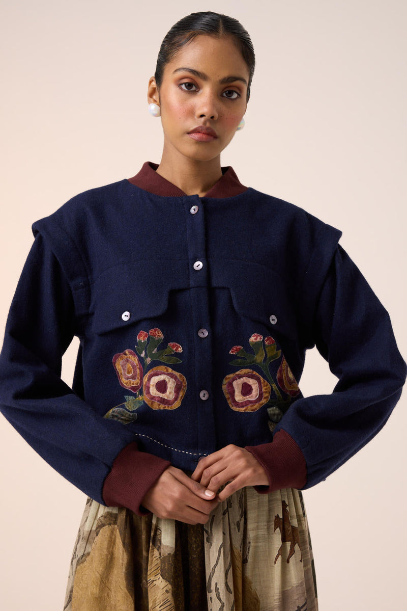 BERT JACKET -INK FLOWER APPLIQUE by CORD for women Worldwide