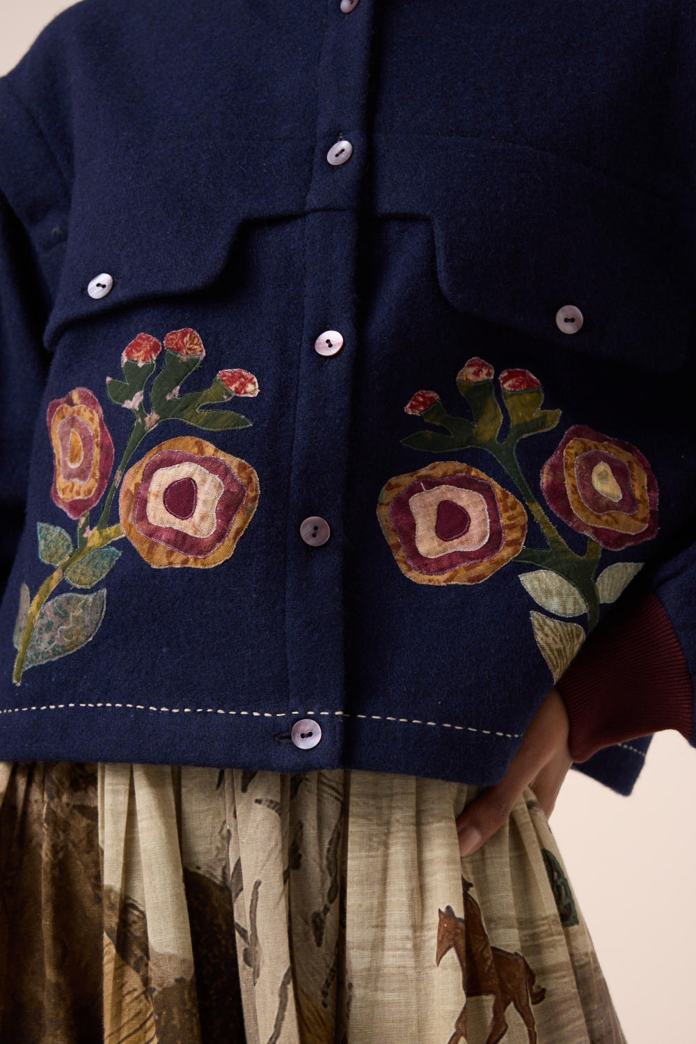 BERT JACKET -INK FLOWER APPLIQUE