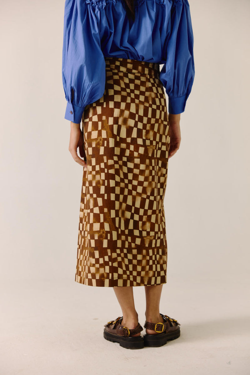 Bert Skirt -Brown checks twill by CORD for women Worldwide