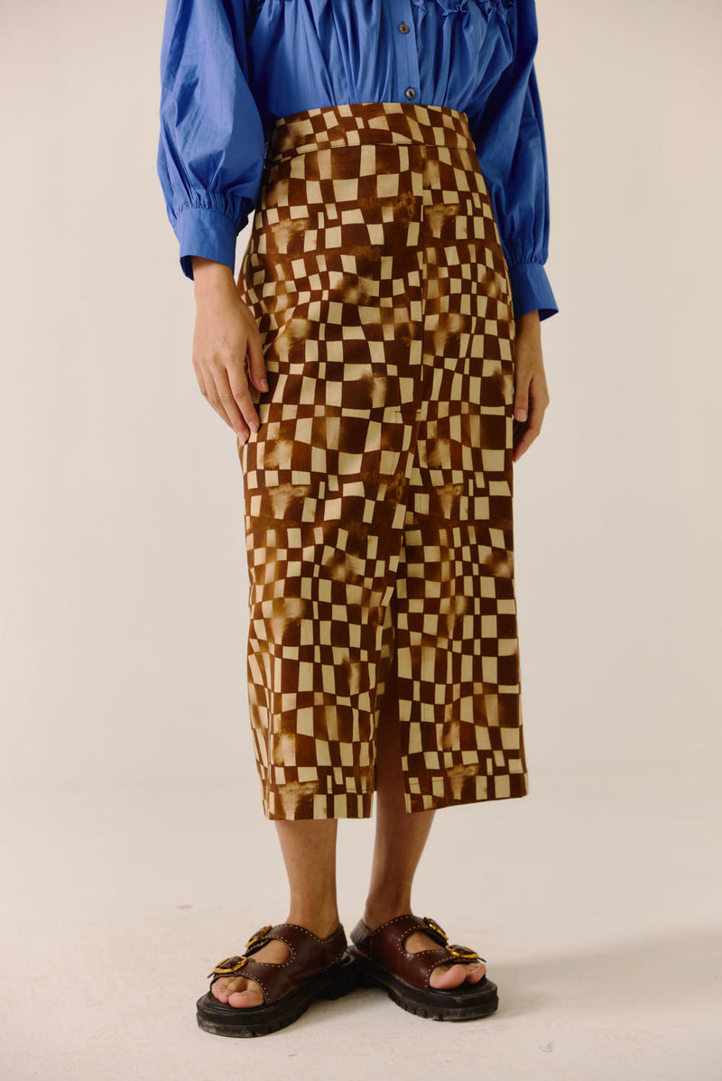 Bert Skirt -Brown checks twill by CORD for women Worldwide