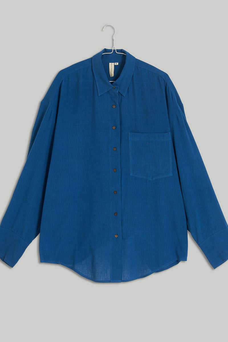 The blue Button-Down Shirt cotton by World of Crow in blue color for women Worldwide