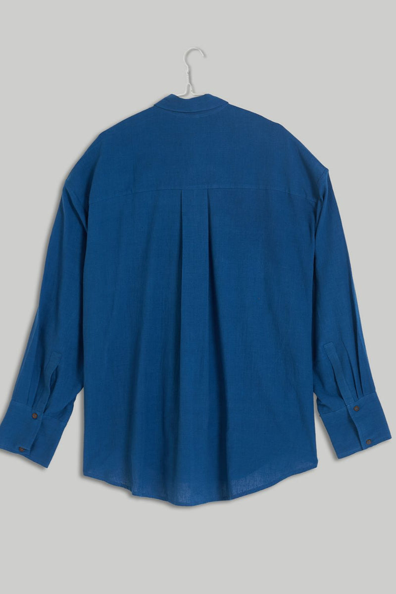 The blue Button-Down Shirt cotton by World of Crow in blue color for women Worldwide